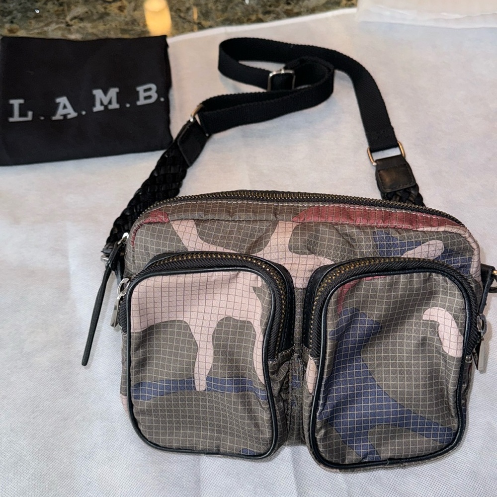 Gwen Stefani L.A.M.B. Crossbody green camo print nylon bag